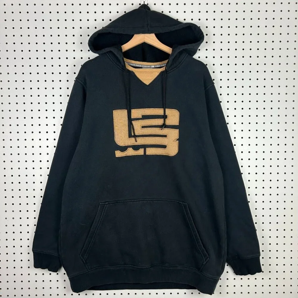 Y2K Lebron James Hoodie‎ Sweatshirt XL Black Gold Nike NBA Warm Up Logo Vintage